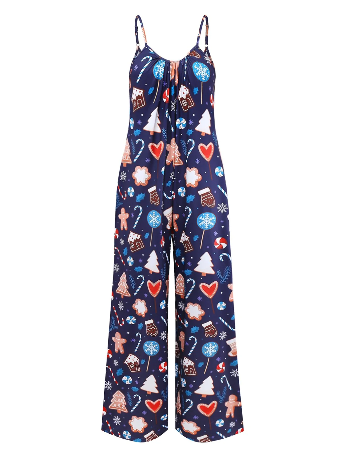 Blau 1930er Weihnachten Elemente Gedruckt Träger Jumpsuit - Image 2