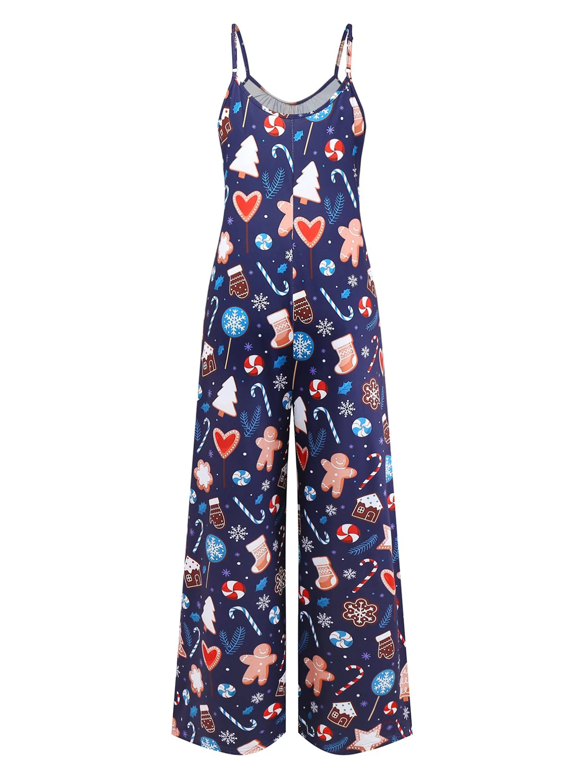 Blau 1930er Weihnachten Elemente Gedruckt Träger Jumpsuit - Image 3