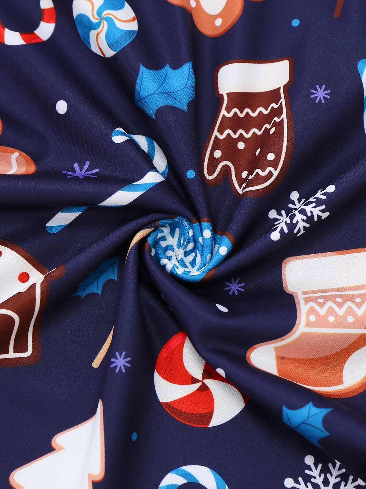 Blau 1930er Weihnachten Elemente Gedruckt Träger Jumpsuit - Image 5