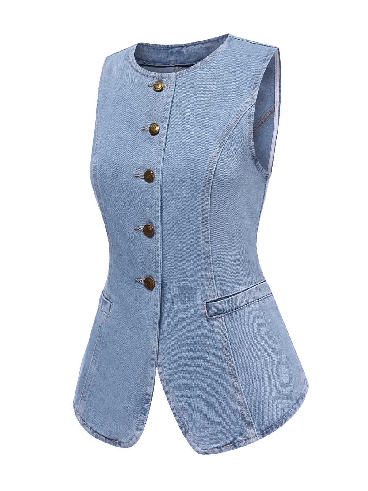 Blau 1940er Ärmellos Denim Weste - Image 2