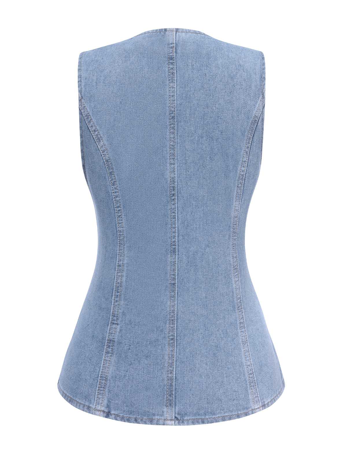 Blau 1940er Ärmellos Denim Weste - Image 3