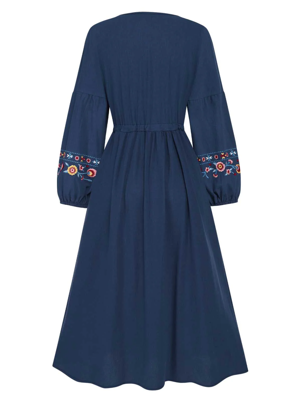 Blau 1940er Bestickt Blumen Laternenärmel Kleid - Image 3