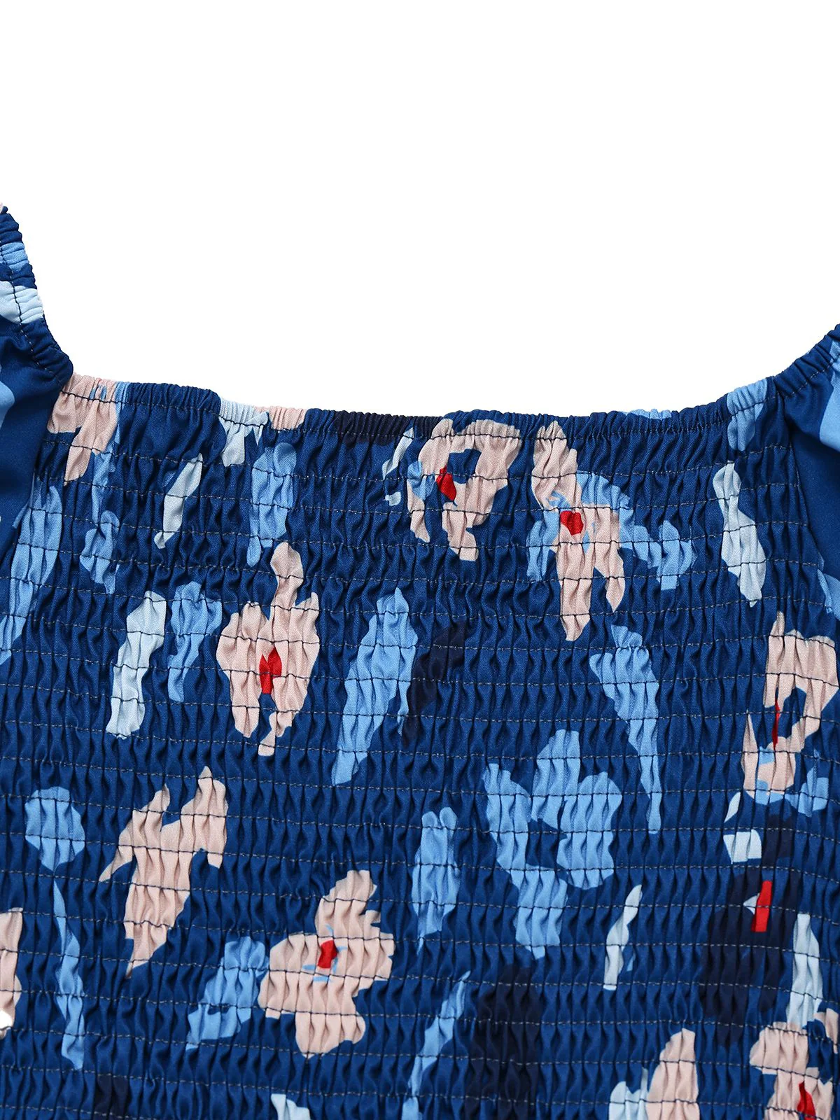 Blau 1940er Blumen Puffärmel Schulterfrei Kleid - Image 3
