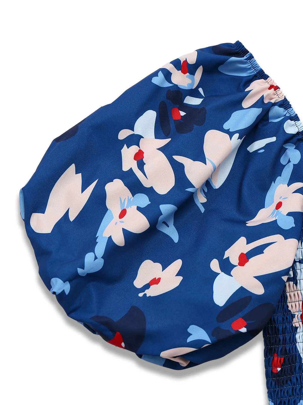 Blau 1940er Blumen Puffärmel Schulterfrei Kleid - Image 4