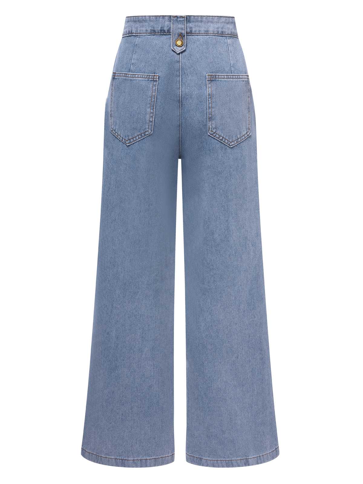 Blau 1940er Knöpfen Weites-Bein Denim Jeans - Image 3