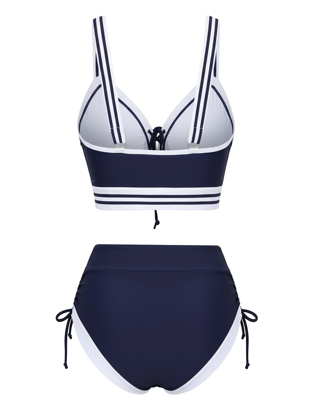 Blau 1940er Nautisch Streifen Schnürung Bikini Set - Image 3