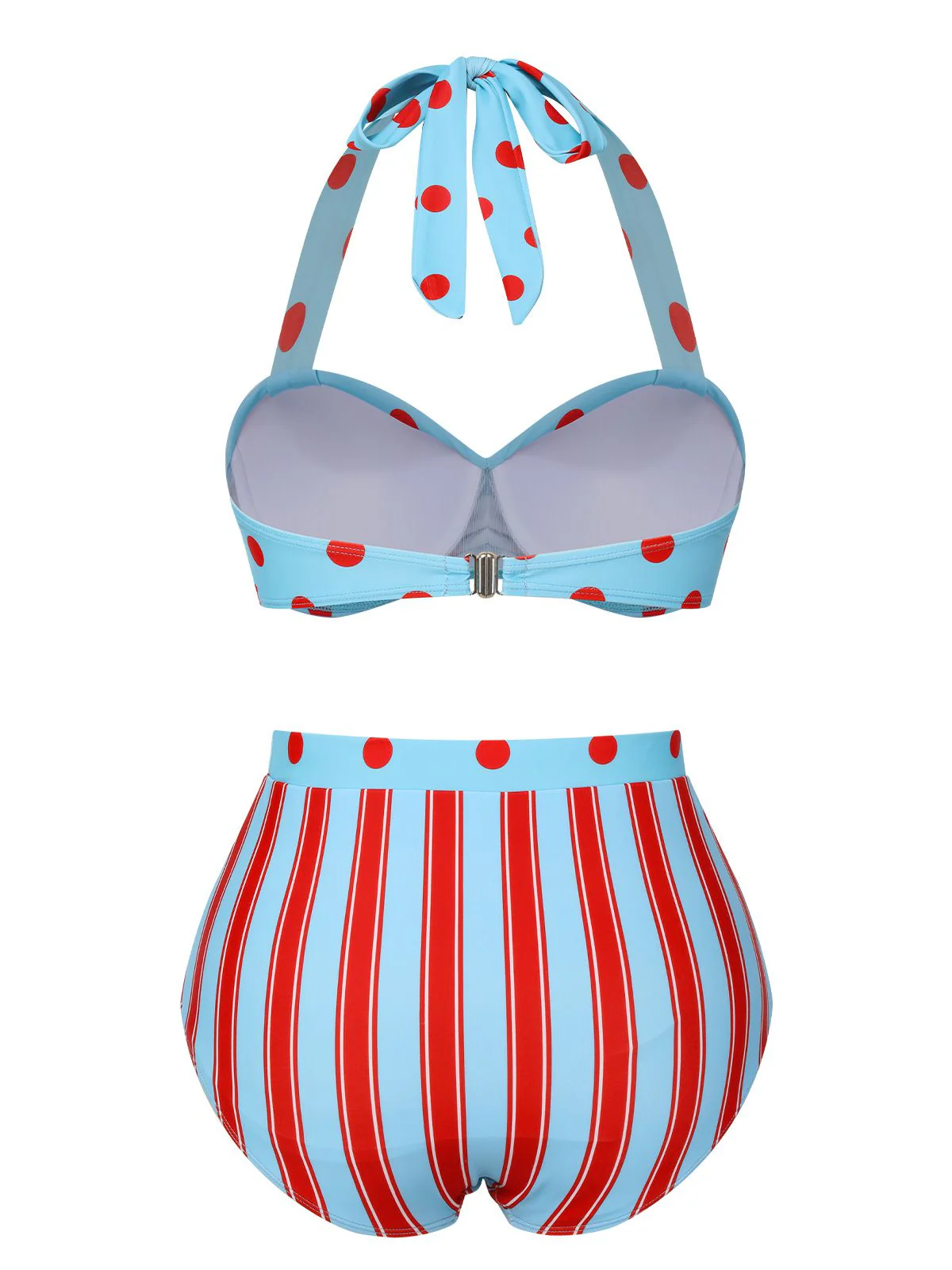 Blau 1940er Polka Dot Streifen Halter Bikini Set - Image 4