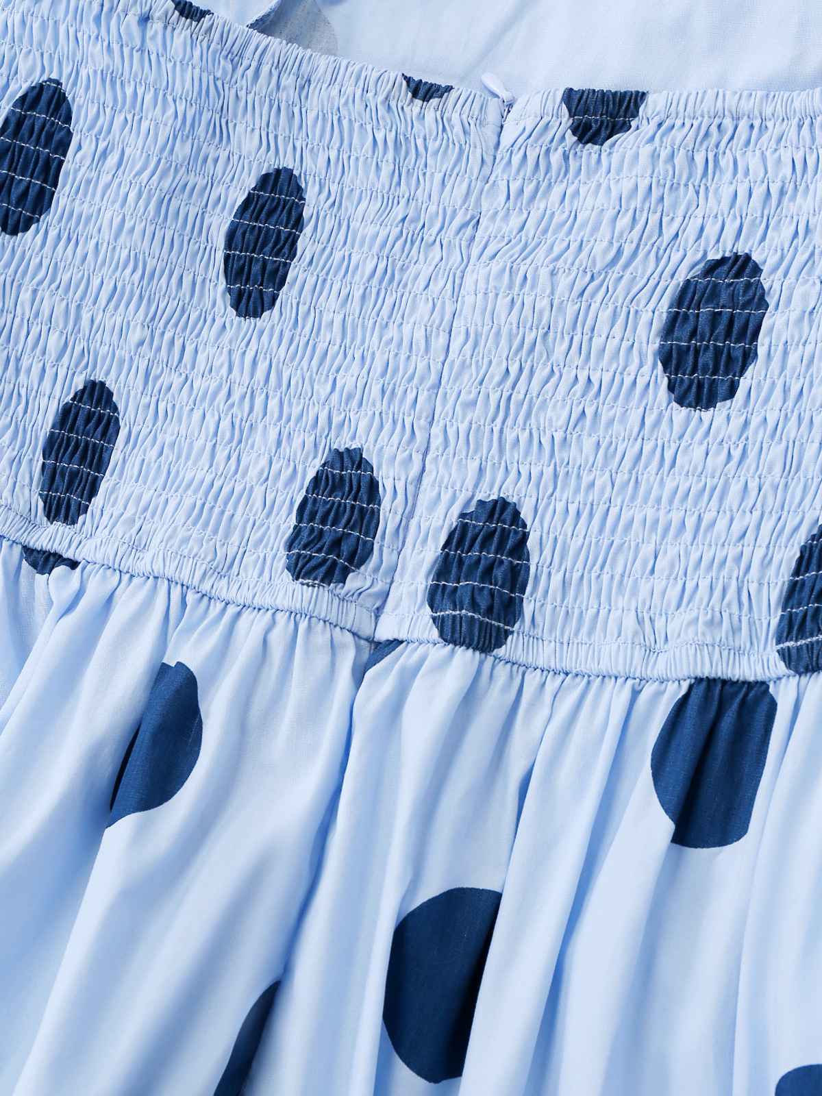 Blau 1940er Polka Punkte Trägerlos Plissiertes Kleid - Image 5