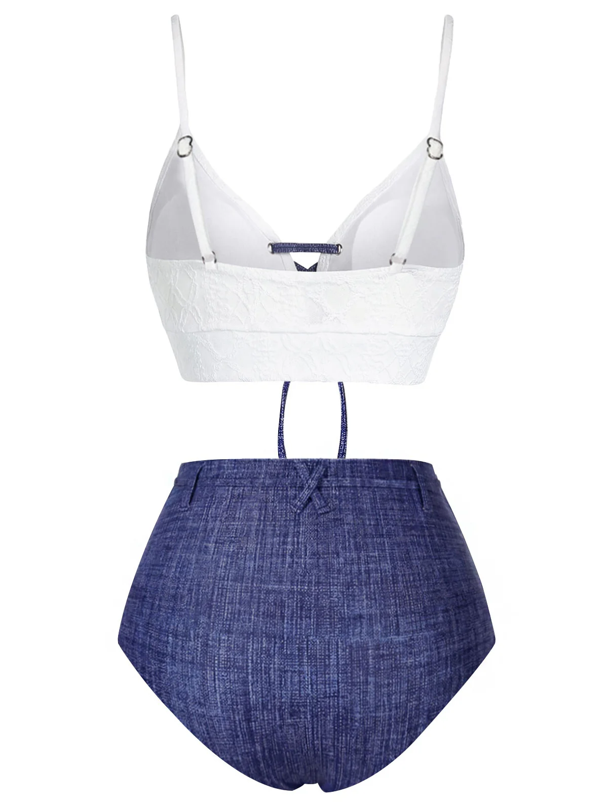 Blau 1940er Schnürung Halter Schein-Denim Bikini Set - Image 4
