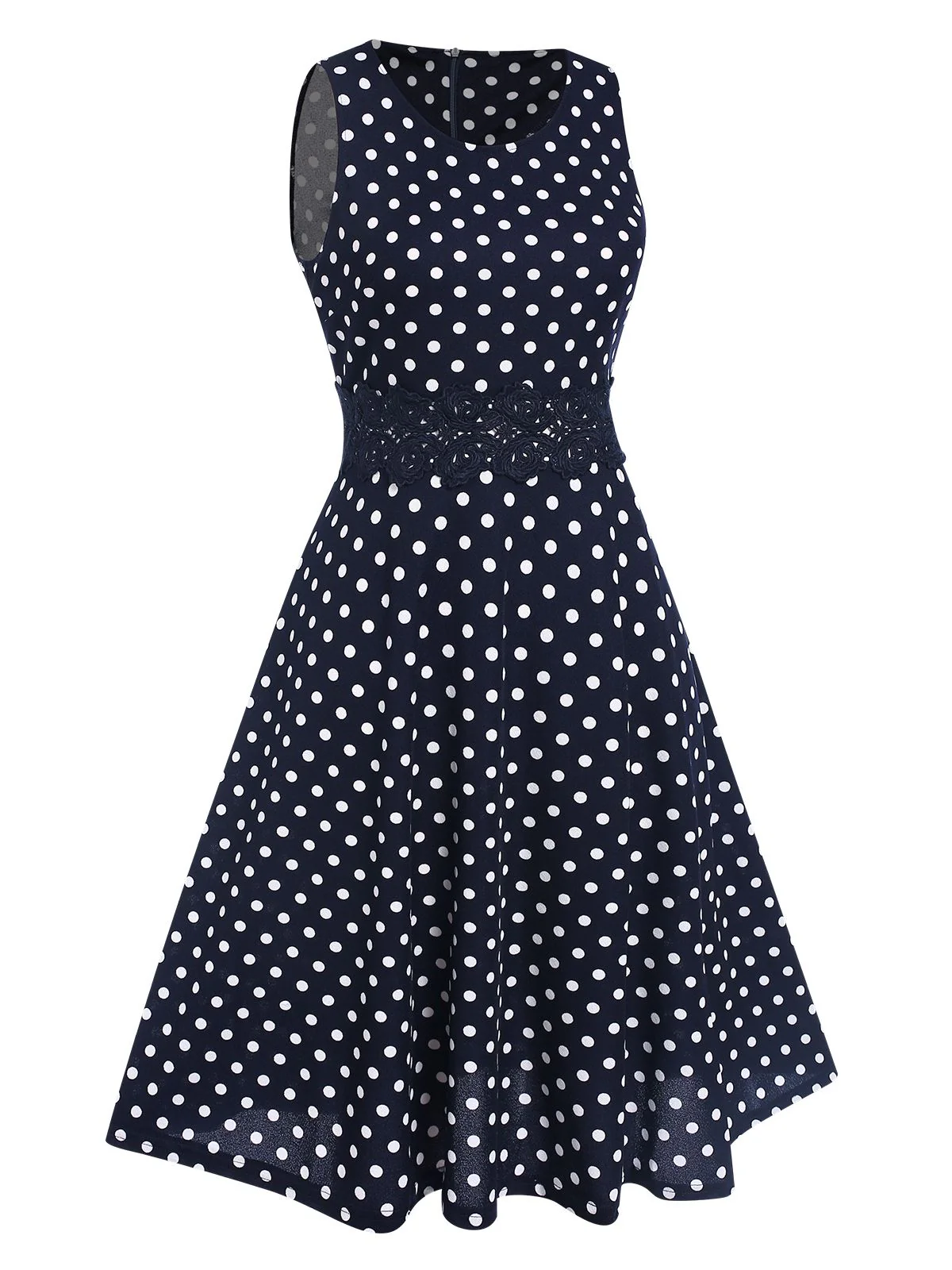 Blau 1940er Spitze Patchwork Polka Dots Kleid - Image 2