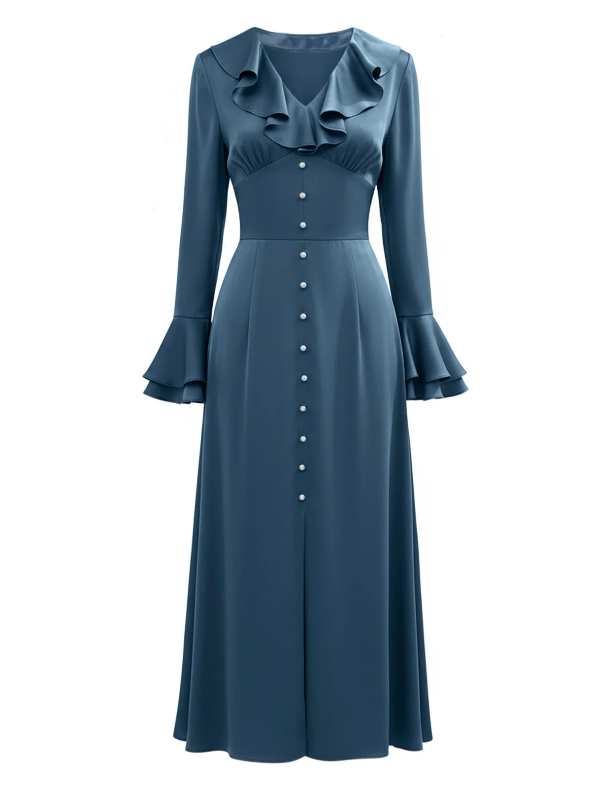 Blau 1940er Taste Satin Schlitz Kleid - Image 3