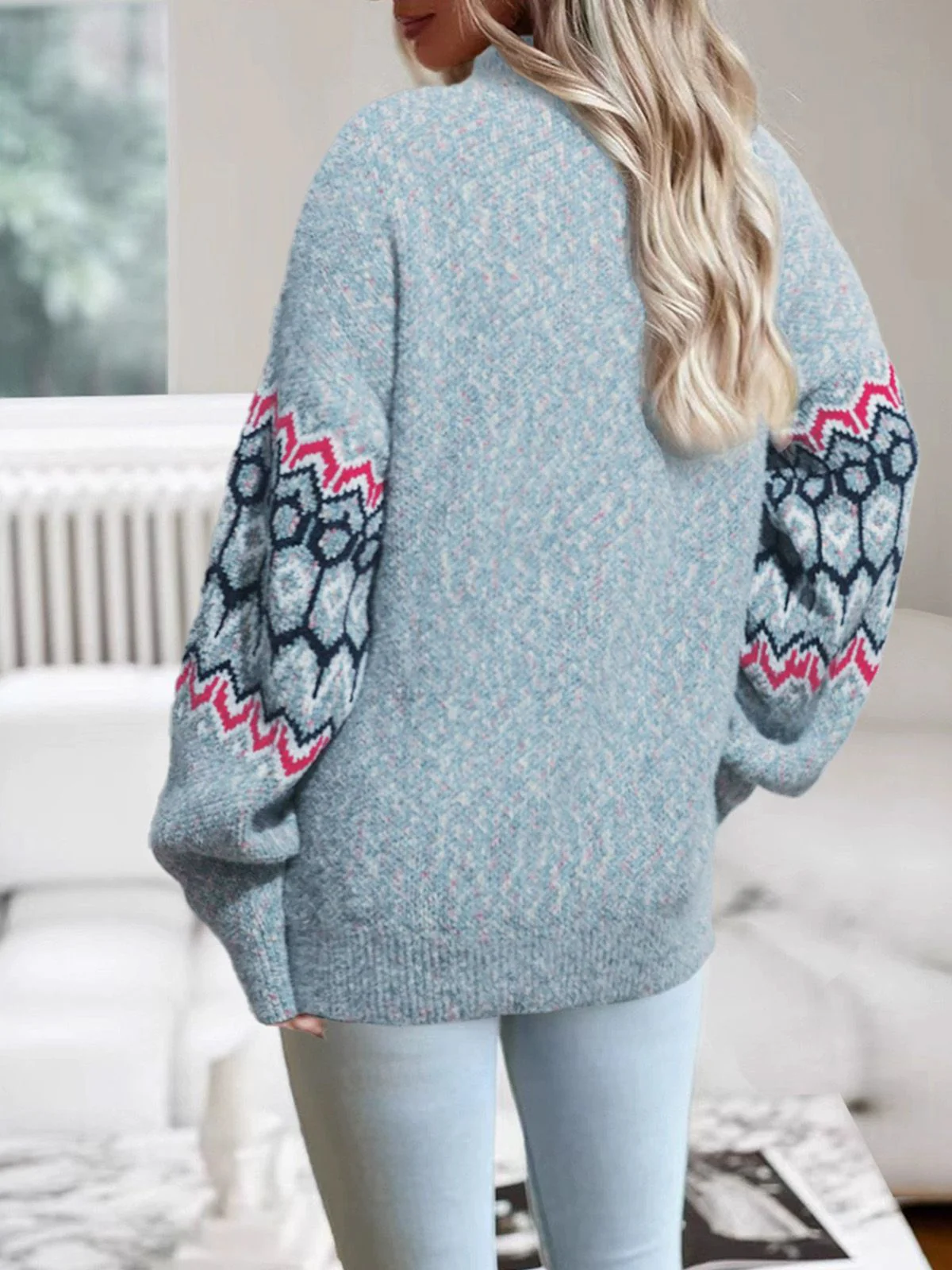 Blau 1940er Unregelmäßiger Druck Weihnachten Pullover - Image 4