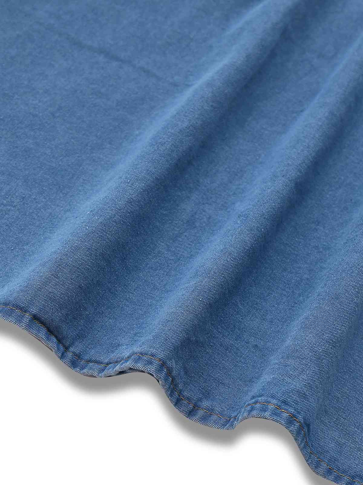 Blau 1940er V-Ausschnitt Knotenmanschette Denim Kleid - Image 5