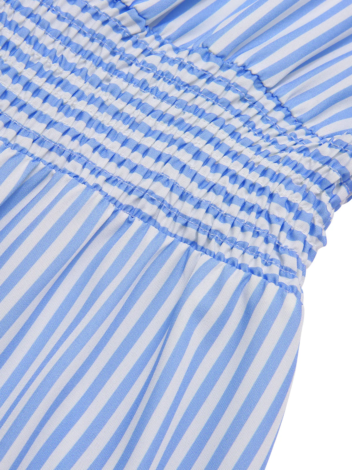Blau 1940er V-Ausschnitt Streifen Lange Ärmel Kleid - Image 4