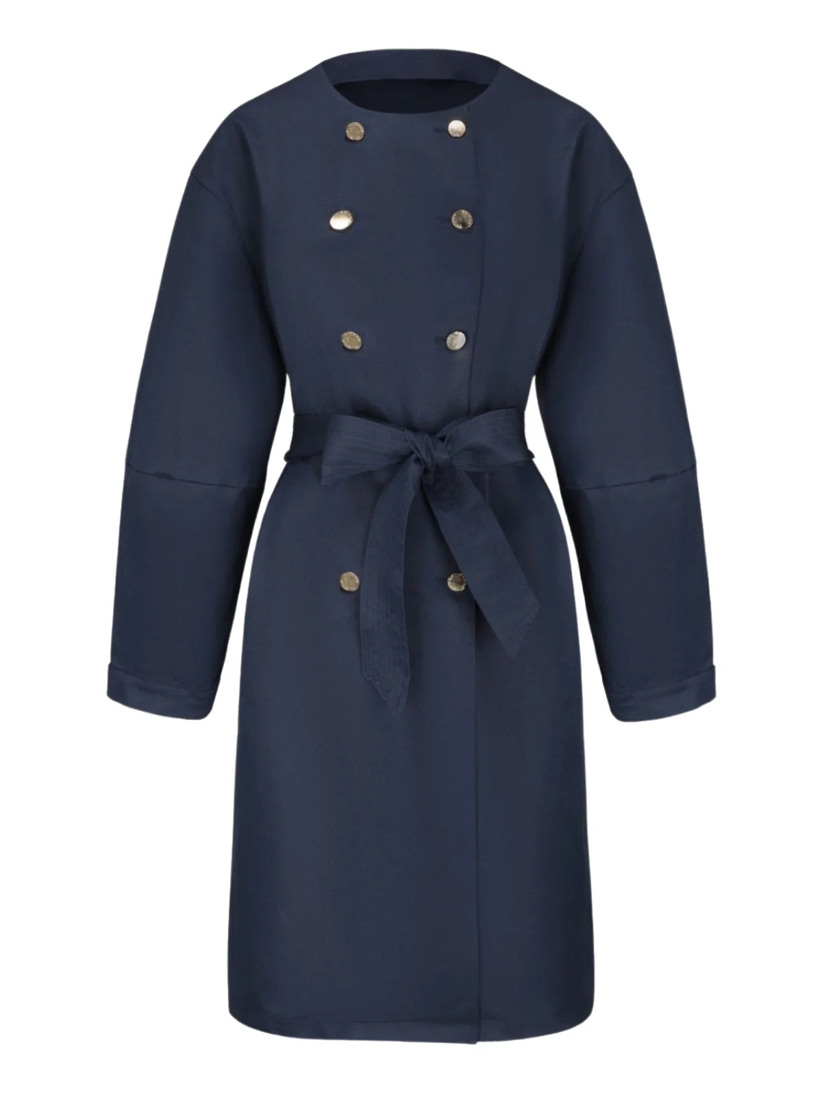 Blau 1940er Zweireihiger Rundhals Trench Mantel - Image 2