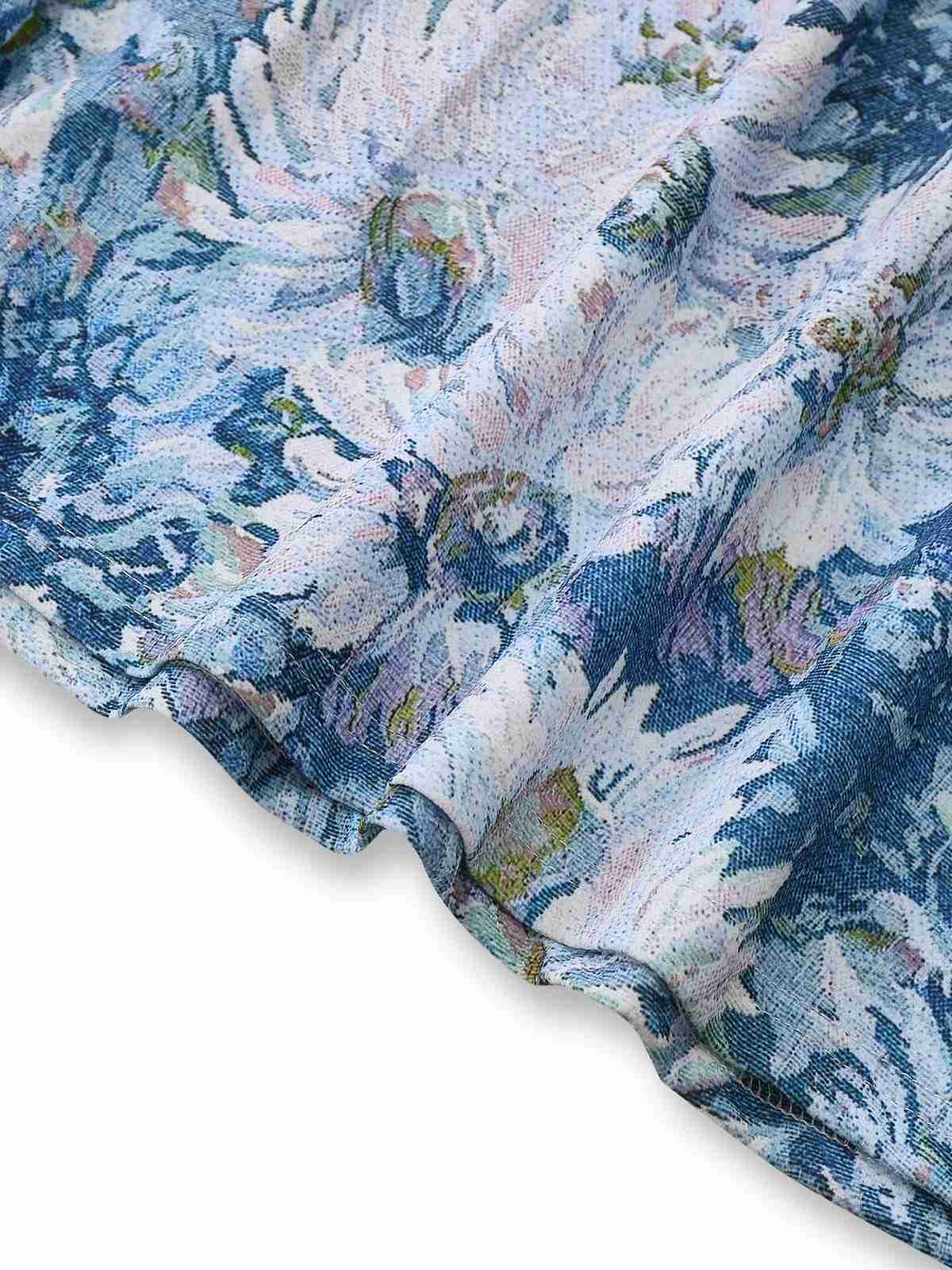 [Vorverkauf] Blau 1950er All-Over Ölmalerei Blumen Ärmelloses Kleid - Image 6