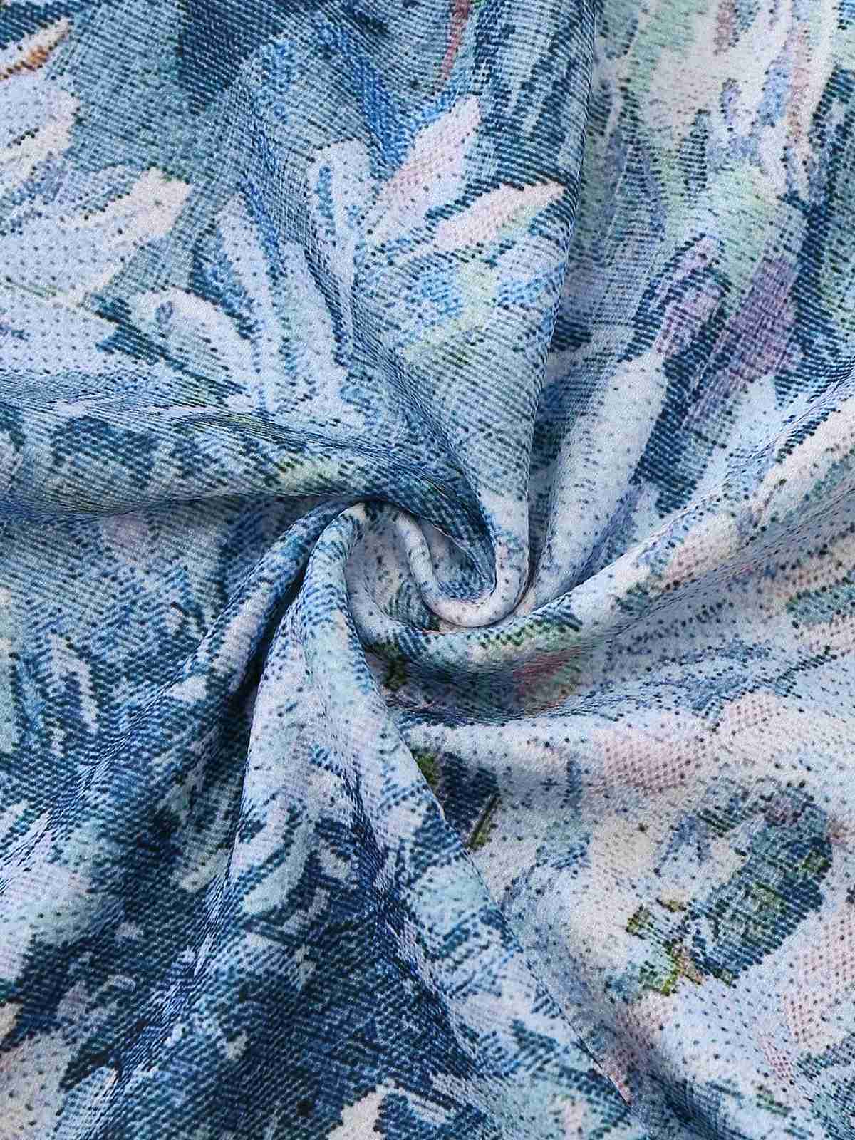 [Vorverkauf] Blau 1950er All-Over Ölmalerei Blumen Ärmelloses Kleid - Image 7