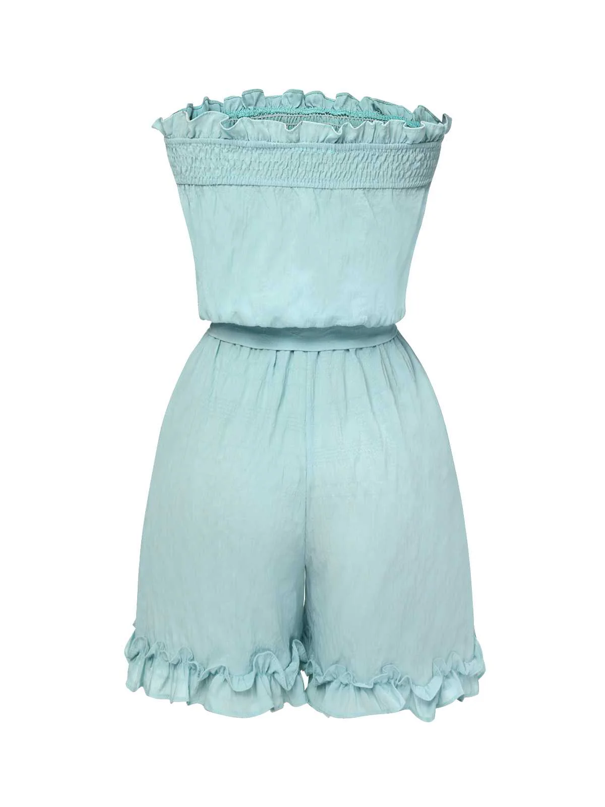 Blau 1950er Bandeau Rüschen Romper mit Gürtel - Image 3