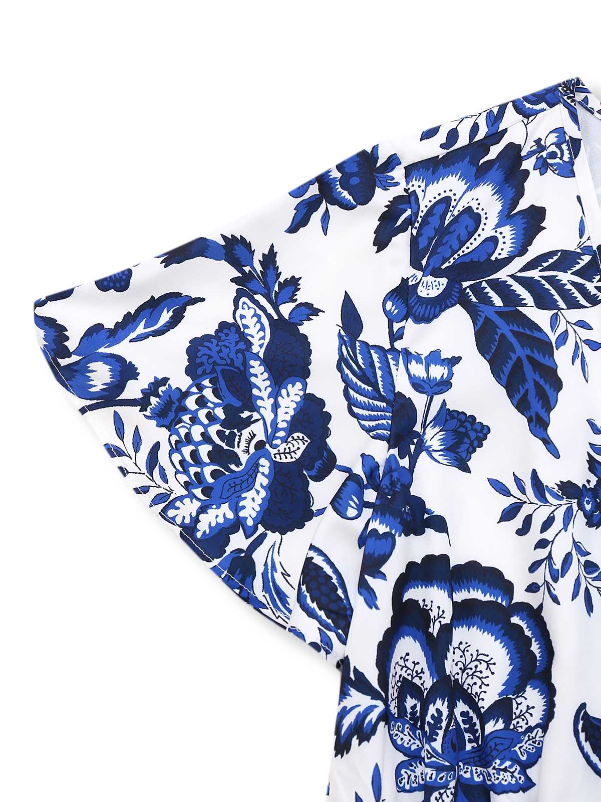 Blau 1950er Blau-Weiß-Porzellan Blumen Gürtel Romper - Image 4