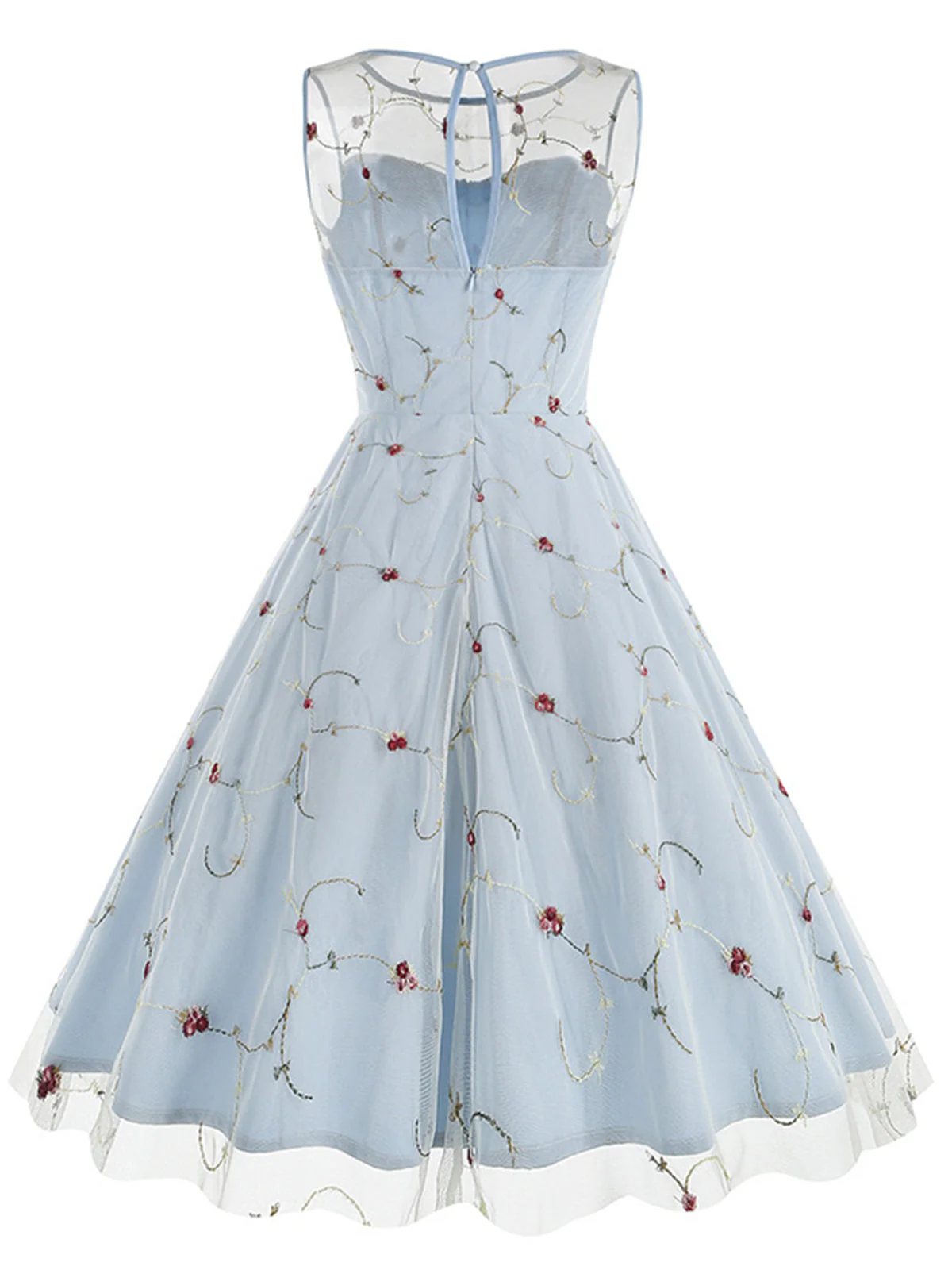 Blau 1950er Blumen Masche Swing Kleid - Image 3