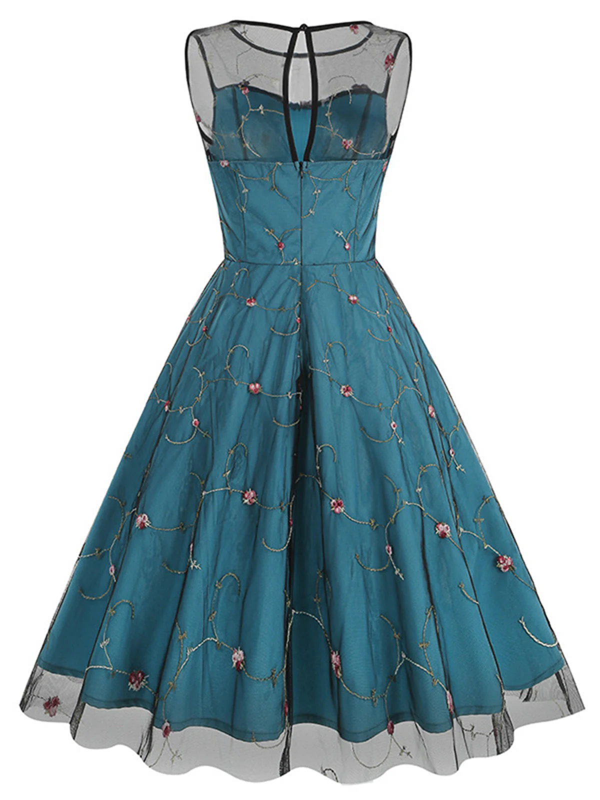 Blau 1950er Blumen Masche Swing Kleid - Image 5