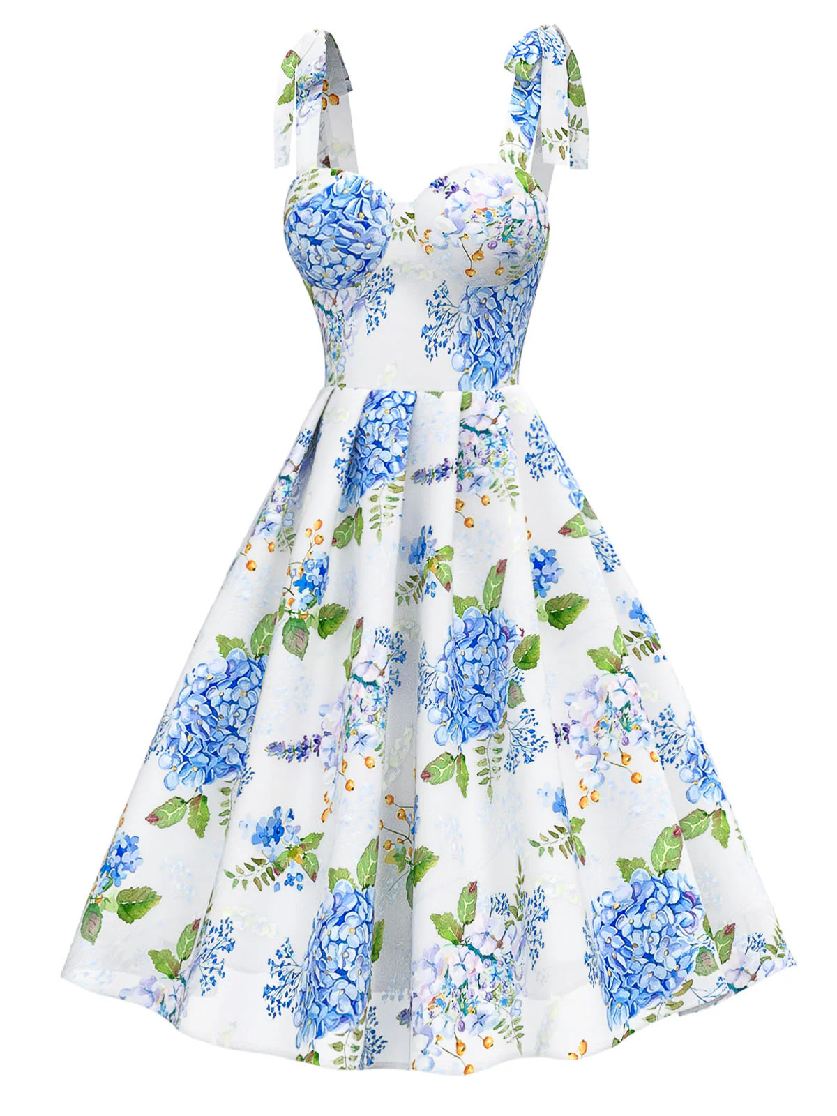 Blau 1950er Blumen Organza Schulter-Ties Kleid - Image 2