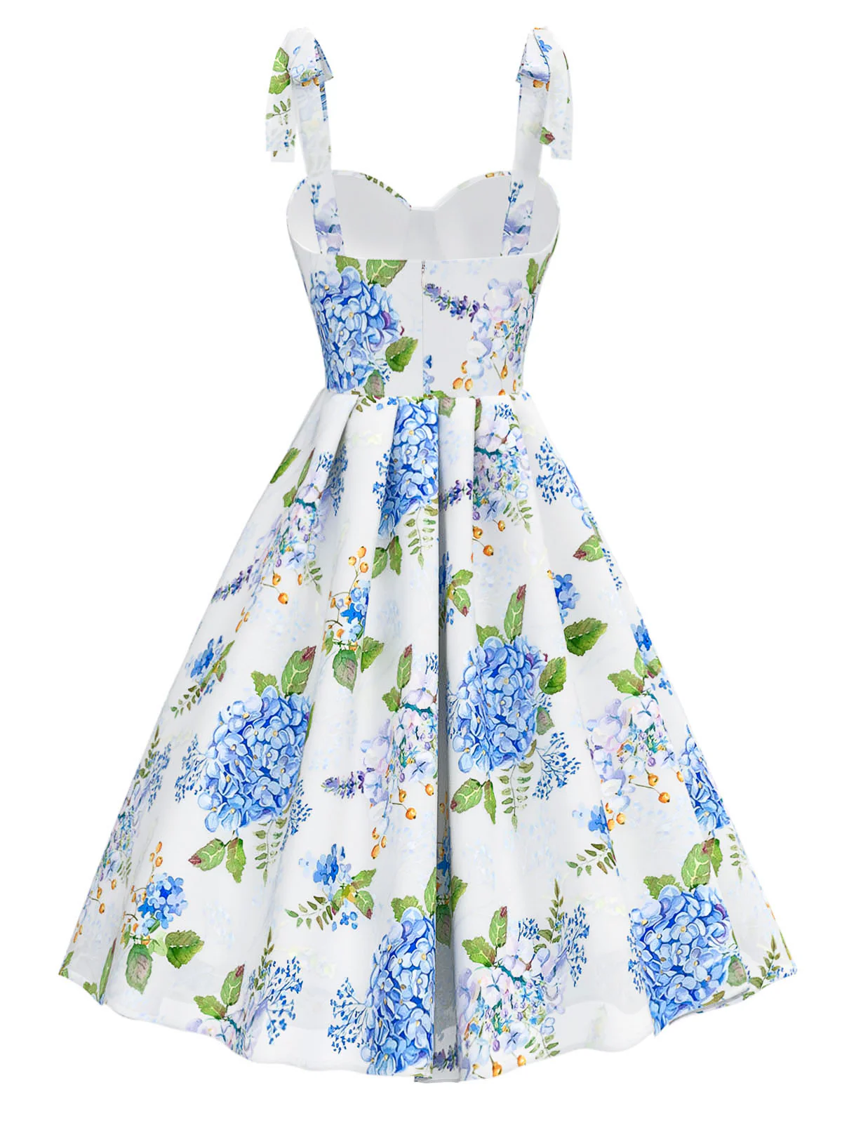 Blau 1950er Blumen Organza Schulter-Ties Kleid - Image 3