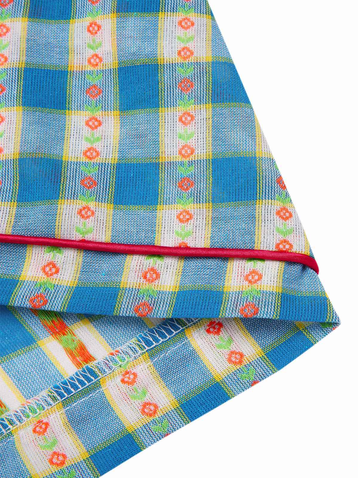 Blau 1950er Bogen Gingham Plaid Blumen Romper - Image 7