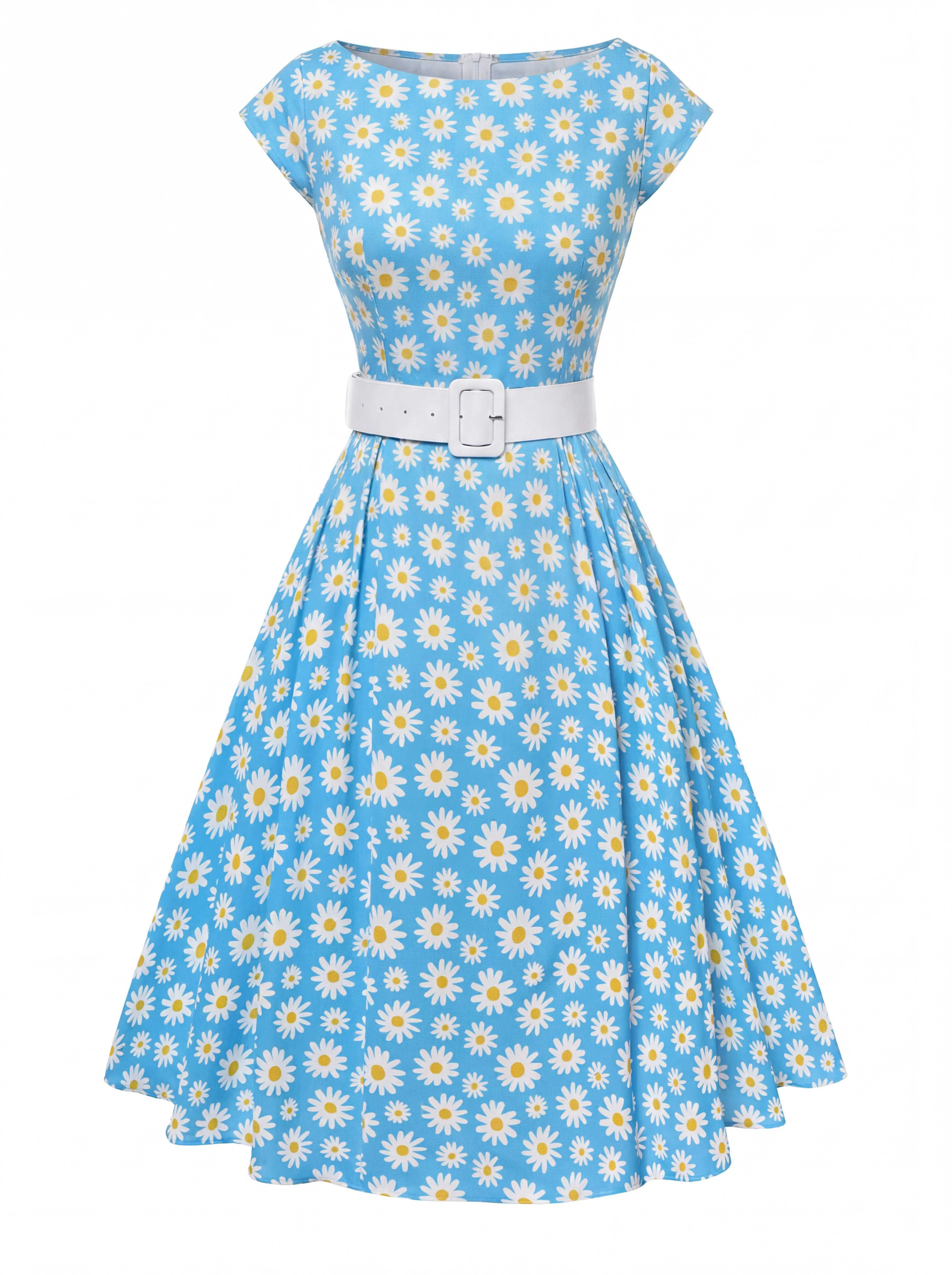 [Vorverkauf] Rosa 1950er Bootskragen Antiquität Blumen Kleid - Image 10