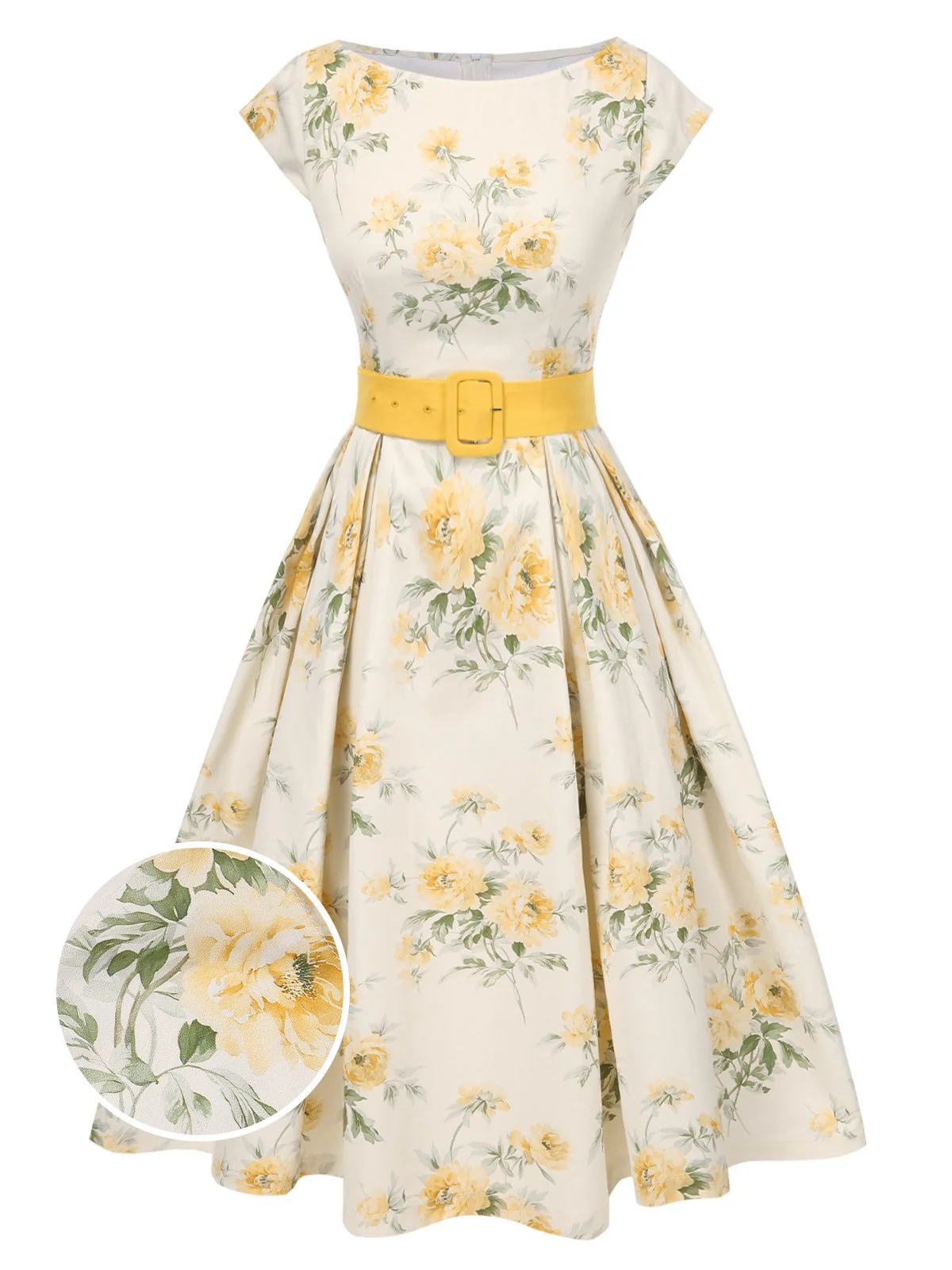 [Vorverkauf] Rosa 1950er Bootskragen Antiquität Blumen Kleid - Image 2