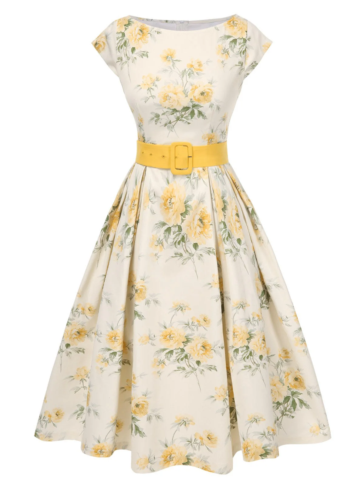 [Vorverkauf] Rosa 1950er Bootskragen Antiquität Blumen Kleid - Image 4