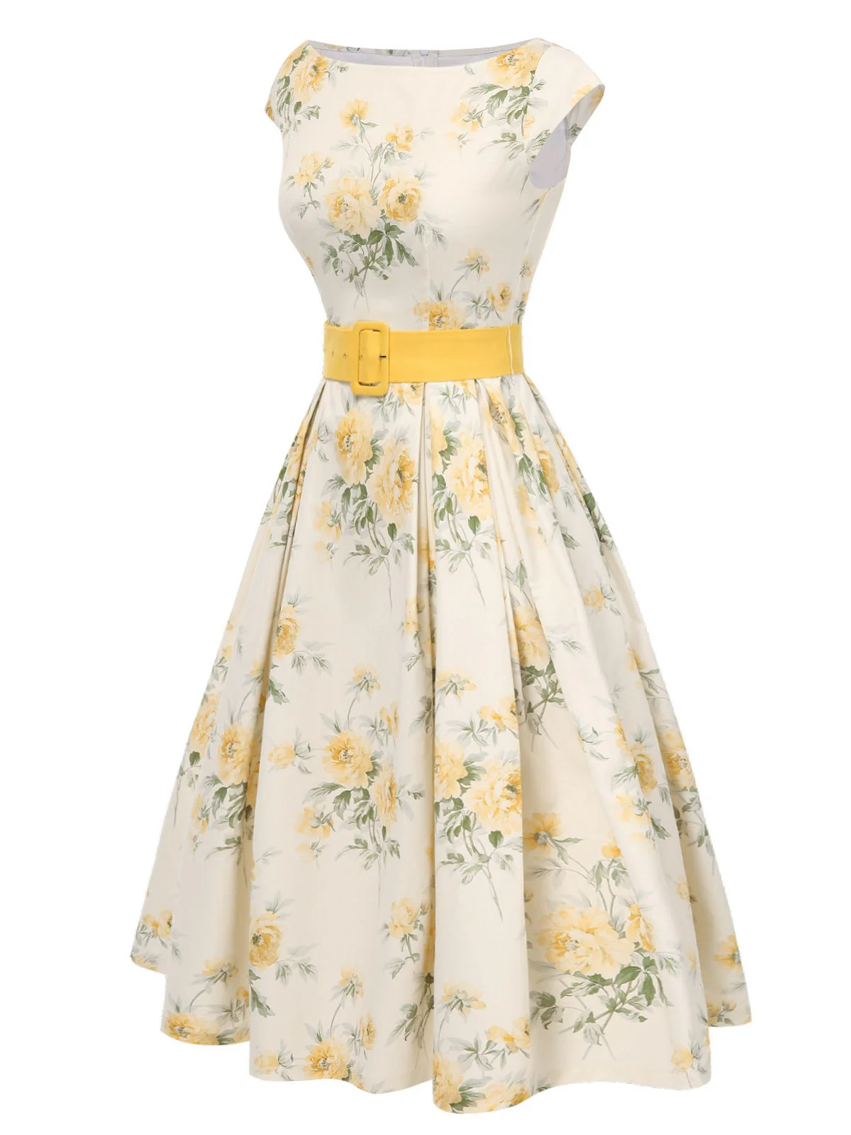 [Vorverkauf] Rosa 1950er Bootskragen Antiquität Blumen Kleid - Image 5