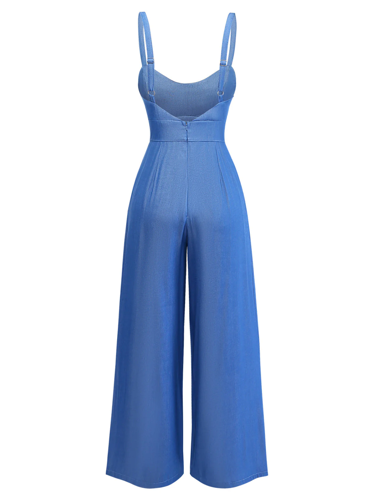 Blau 1950er Denim Spaghetti Träger Gerafft Jumpsuit - Image 3