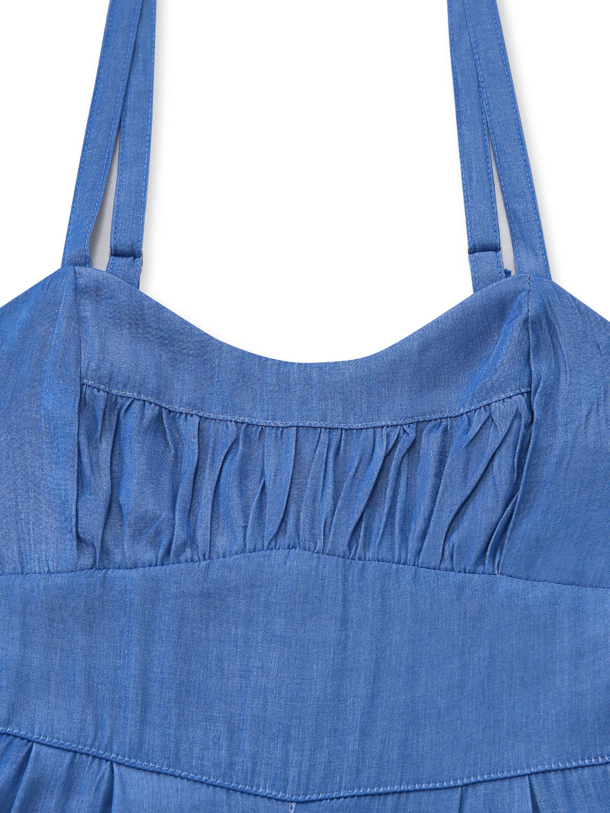 Blau 1950er Denim Spaghetti Träger Gerafft Jumpsuit - Image 4