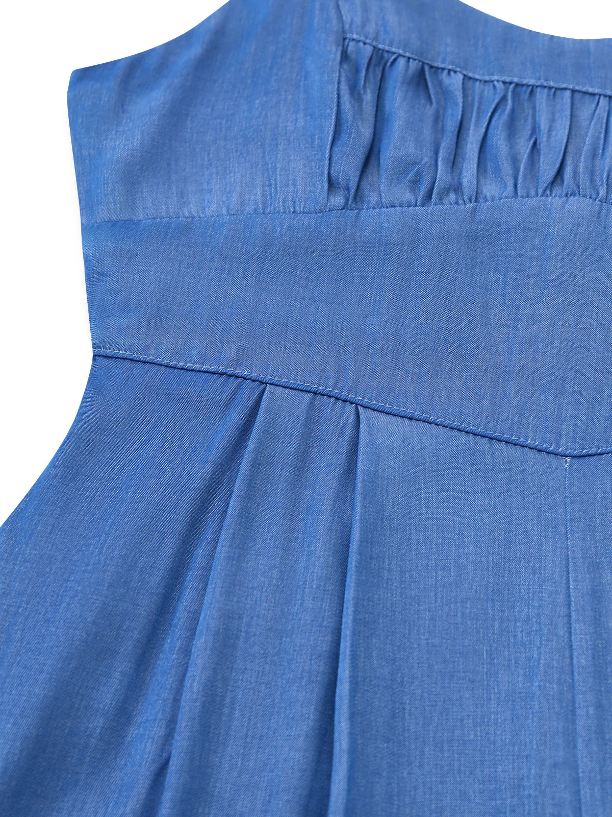 Blau 1950er Denim Spaghetti Träger Gerafft Jumpsuit - Image 5