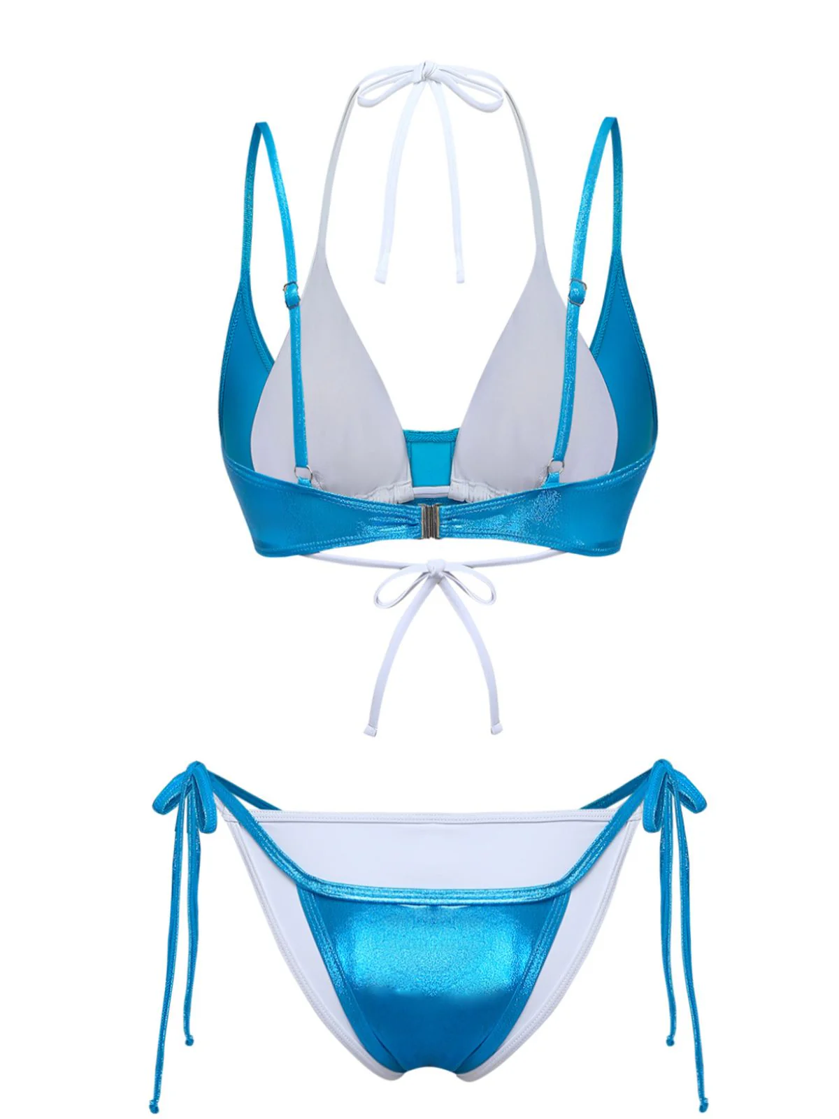 Blau 1950er Doppel Schicht Triangel String Bikini Set - Image 3