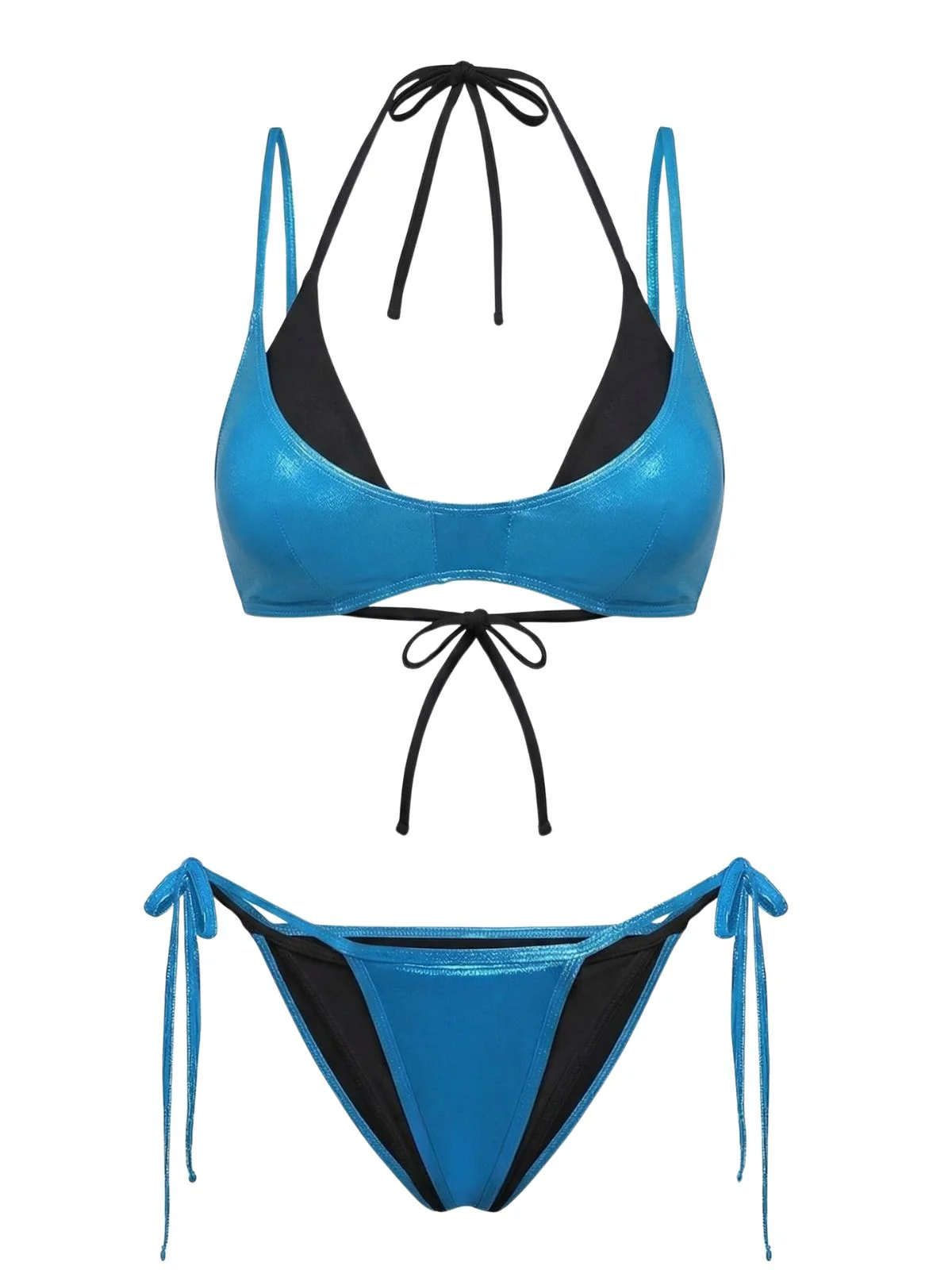 Blau 1950er Doppel Schicht Triangel String Bikini Set - Image 8