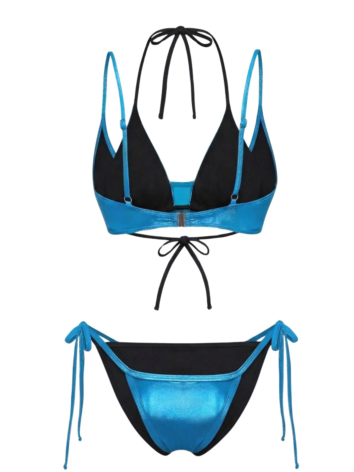 Blau 1950er Doppel Schicht Triangel String Bikini Set - Image 9