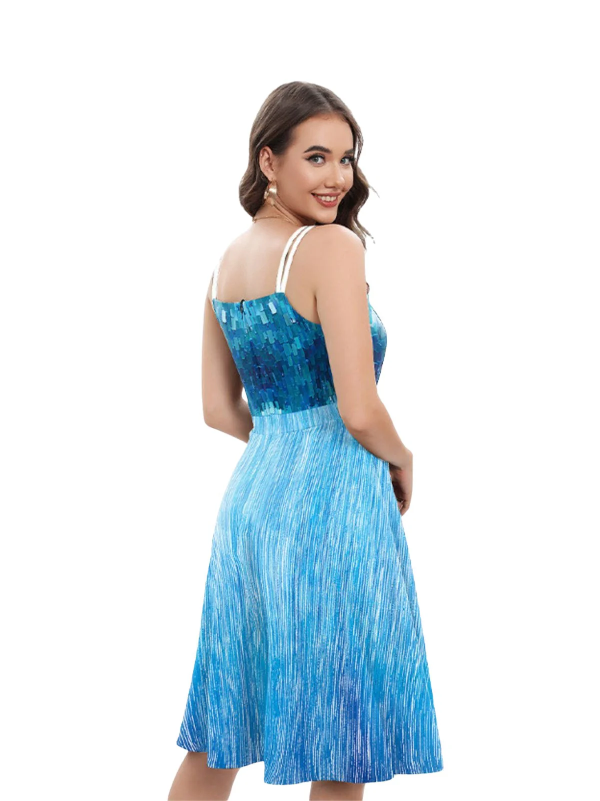 Blau 1950er Elsa Pailletten Schneeflocke Träger Kleid - Image 3