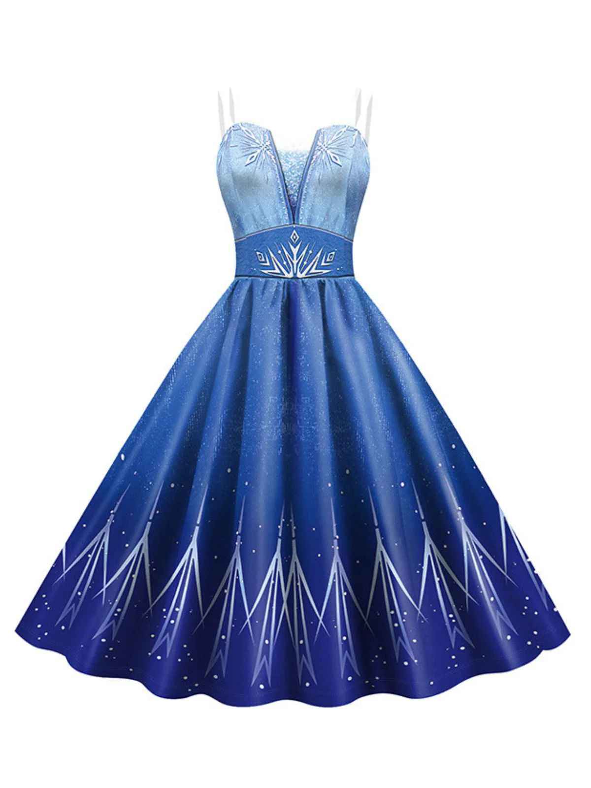 Blau 1950er Elsa Pailletten Schneeflocke Träger Kleid - Image 4