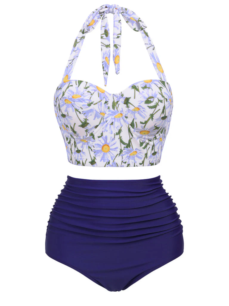 Grün 1950er Gänseblümchen Halter Bikini Set - Image 7