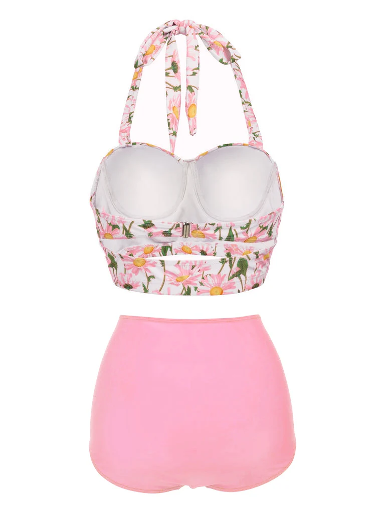 Grün 1950er Gänseblümchen Halter Bikini Set - Image 10