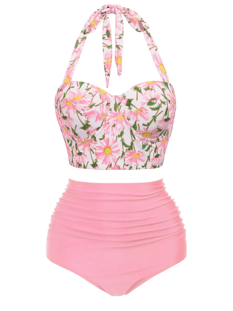 Grün 1950er Gänseblümchen Halter Bikini Set - Image 9