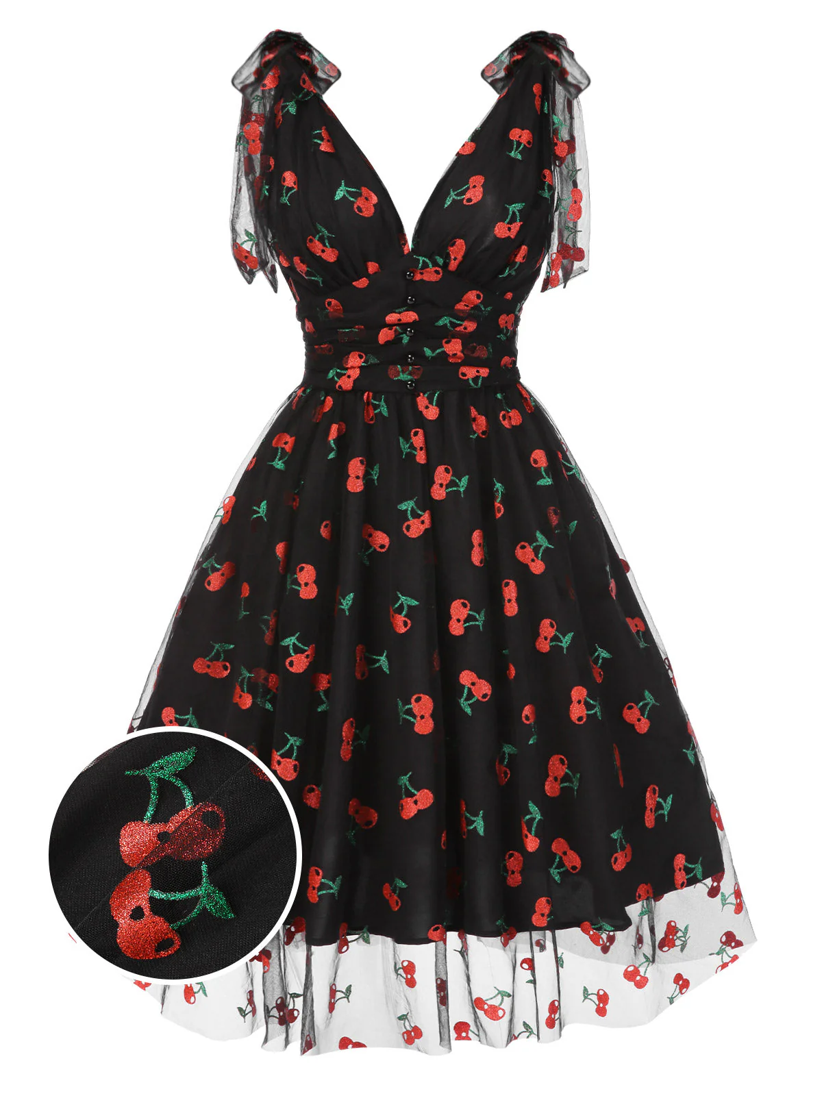 Rosa 1950er Erdbeer Netz Swing Kleid - Image 18