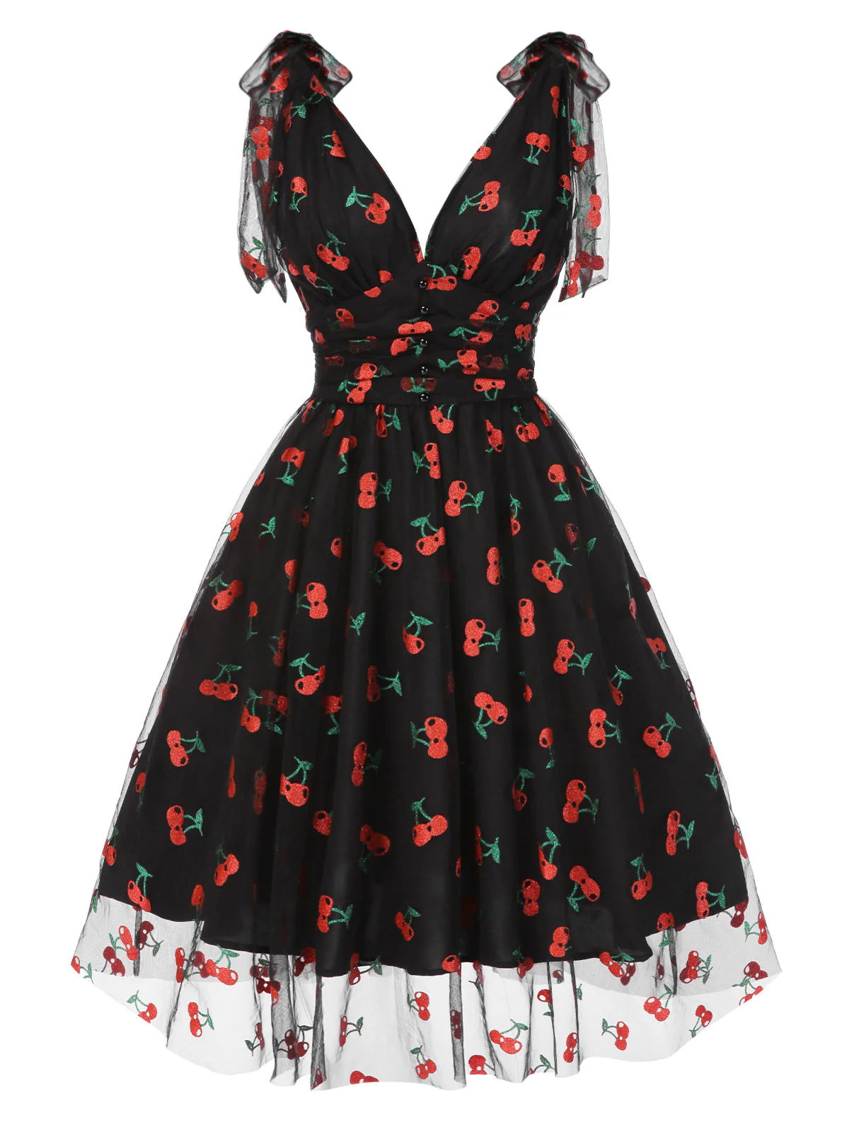 Rosa 1950er Erdbeer Netz Swing Kleid - Image 19