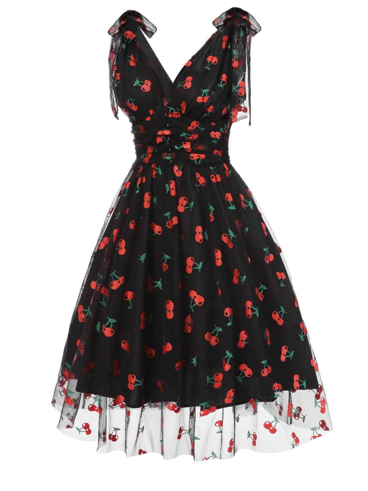 Rosa 1950er Erdbeer Netz Swing Kleid - Image 20