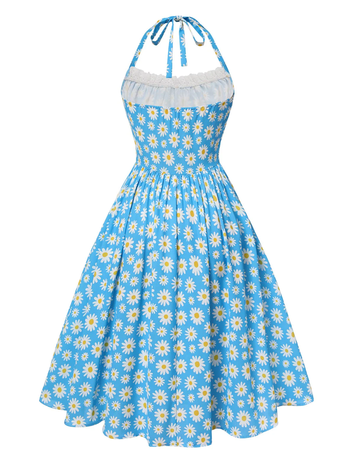Blau 1950er Halter Spitze Gänseblümchen Kleid - Image 8