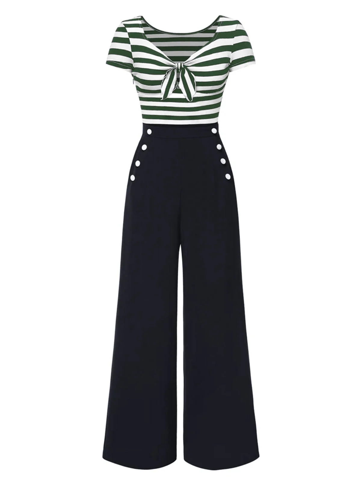 Blau 1950er Hohl Bogen Streifen Patchwork Jumpsuit - Image 11