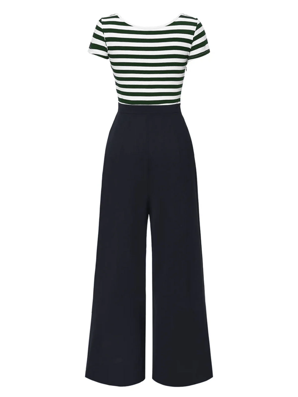 Blau 1950er Hohl Bogen Streifen Patchwork Jumpsuit - Image 12