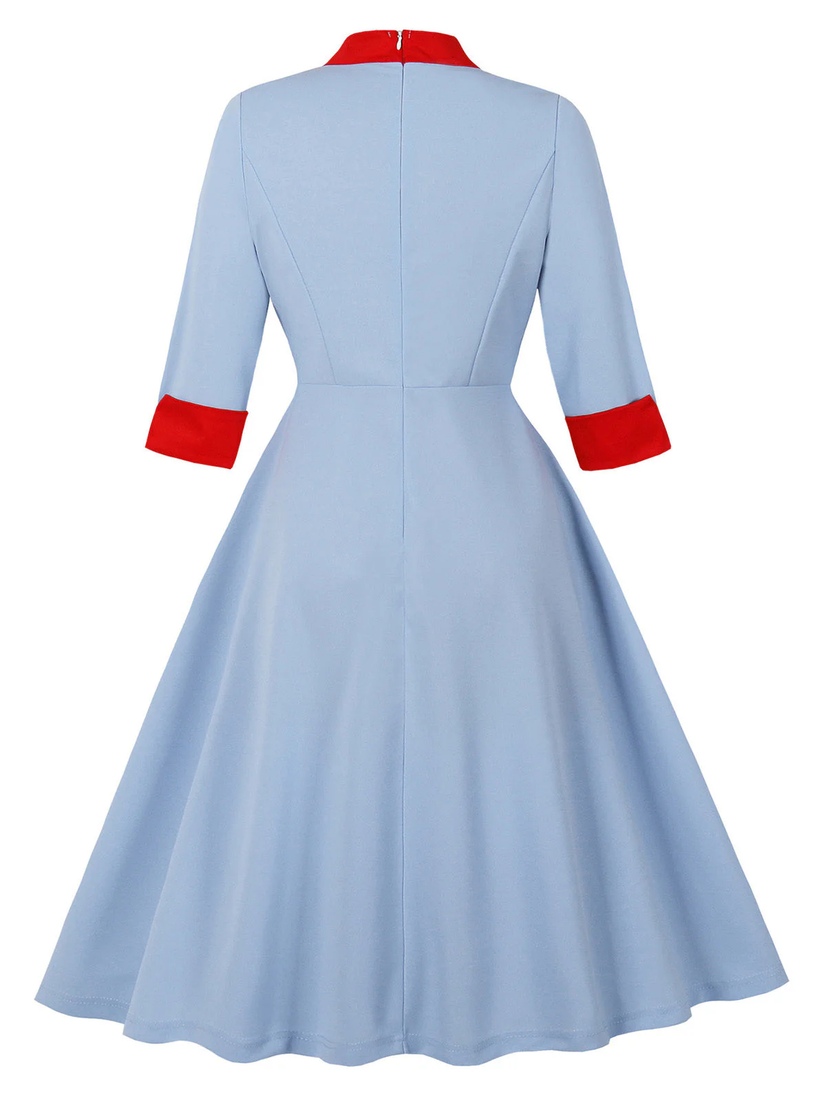 Blau 1950er Kontrast Bindehals Hoch Kragen Kleid - Image 3